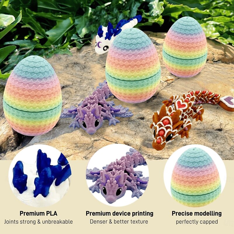 6-Pack Small Mystery Dragon Eggs, 3D Printed Easter Egg Gift with Hidden Poseable Dragon Inside, Fantasy Dragon Egg Set for Kids, Collectors, Home Decor, Party Favors2
