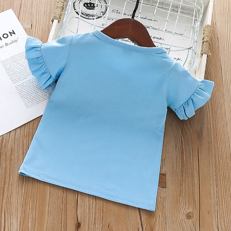 Kids Girls' Easter T shirt Rabbit Outdoor Print Short Sleeve Ruffle Fashion 4 years+ Summer Blue2