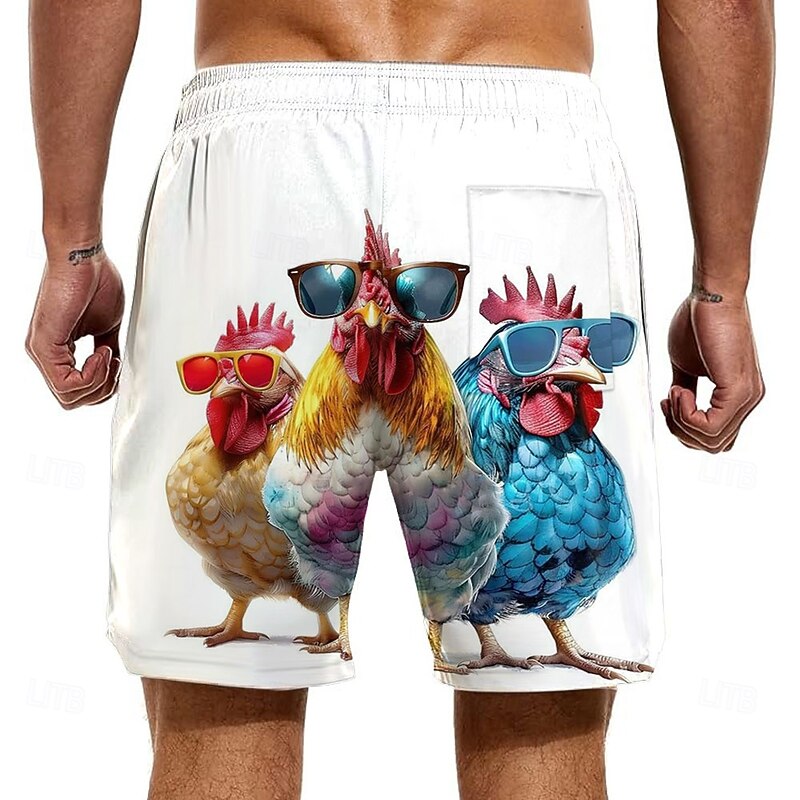 Men's Chick Funny Lined Shorts 2 in 1 Board Shorts Swim Shorts Mid Waist Hawaiian Vacation Holiday Beach Wear Side Pockets With Compression Liner Elastic Drawstring Waist Designer Clothing Apparel2