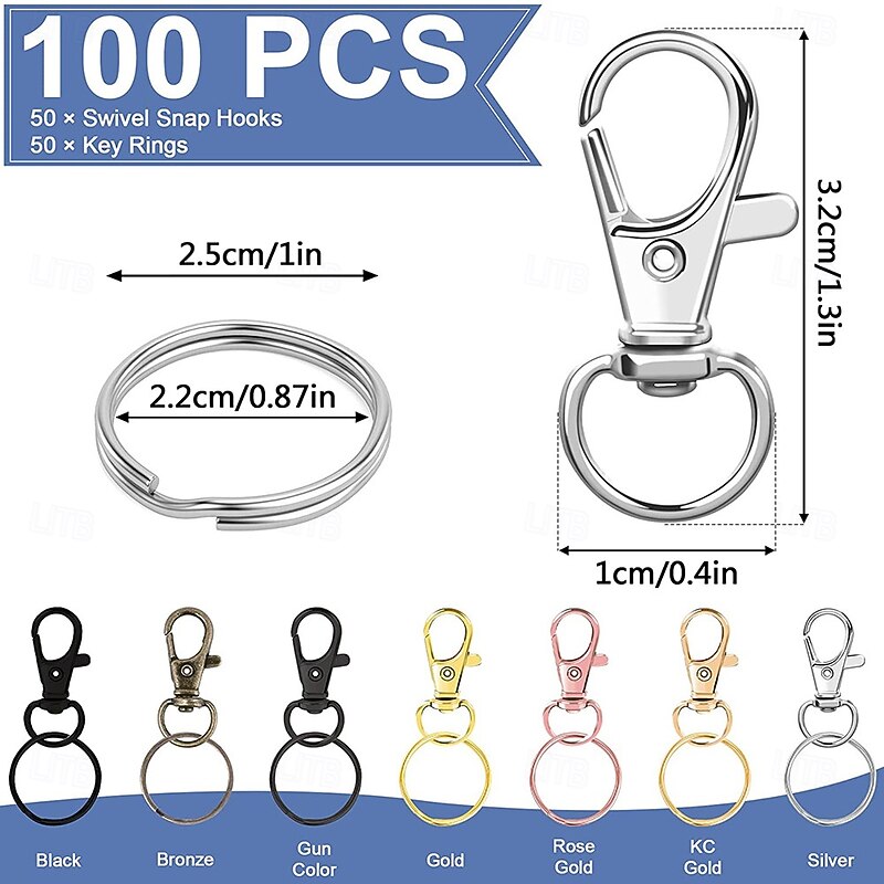 100pcs Rotating Keychain with Lobster Clasp, Key Ring for Bags and Accessories, Pet Leash Hook Set, Keychain Pendant Decoration3