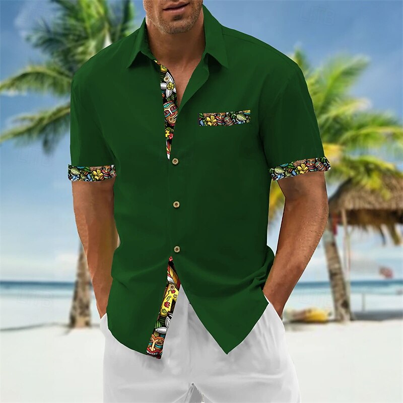 Men's Shirt Summer Shirt Casual Shirt Beach Shirt Button Up Shirt Black White Wine Green Dark Gray Short Sleeve Printing Lapel Vacation Hawaiian Clothing Apparel Polyester Fashion Casual Comfortable4