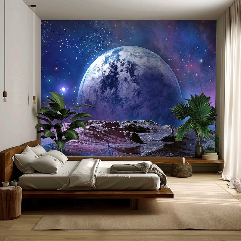 Planet Universe Hanging Tapestry Wall Art Large Tapestry Mural Decor Photograph Backdrop Blanket Curtain Home Bedroom Living Room Decoration Blue