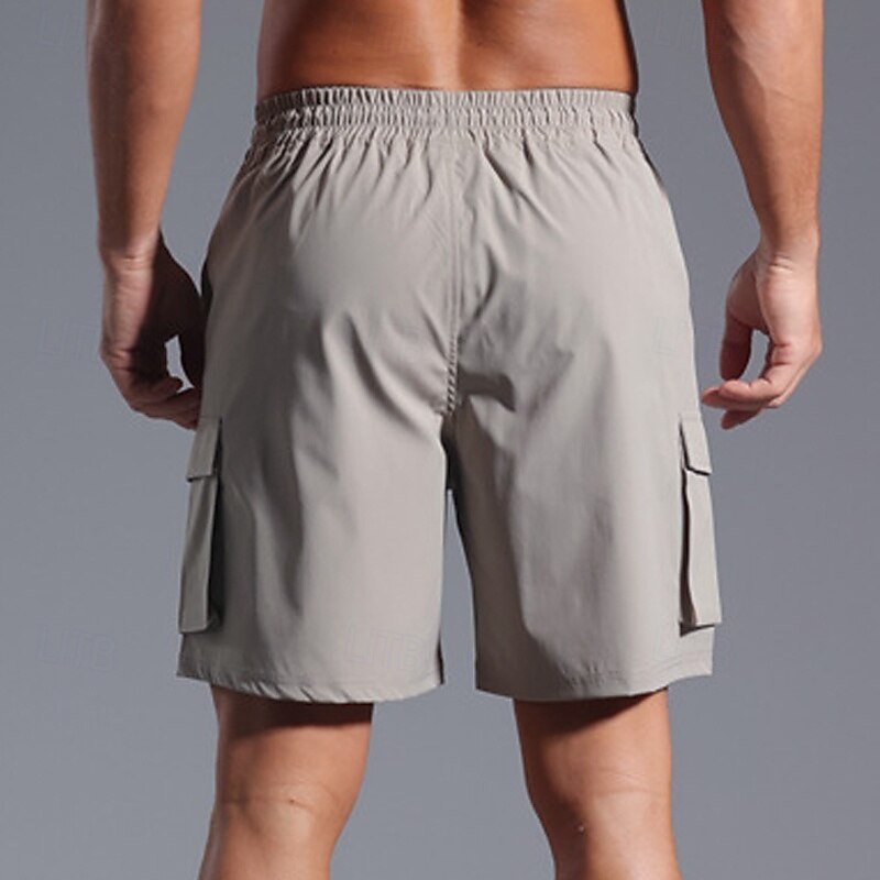 Men's Cargo Shorts Shorts Bermuda shorts Baggy Shorts Drawstring Elastic Waist Multi Pocket Plain Breathable Quick Dry Knee Length Outdoor Casual Running Fashion Streetwear Black Blue Micro-elastic3