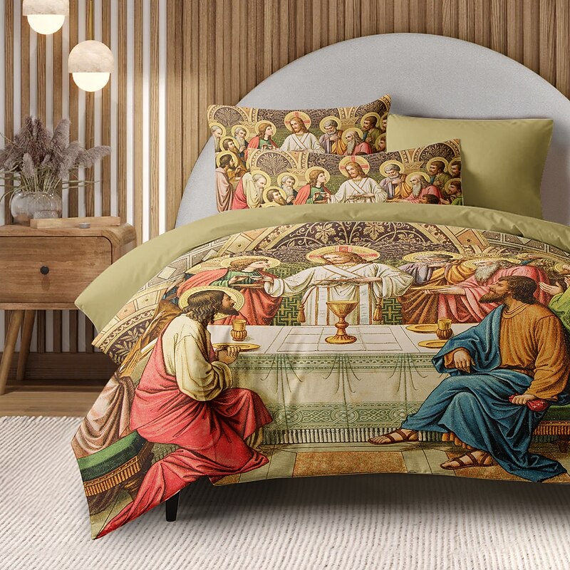 Vintage Jesus Duvet Cover Set 100% Cotton Soft and Breathable Bedding Featuring Prints Lightweight and Durable Quilt Cover Comfortable for All Seasons Easy to Care