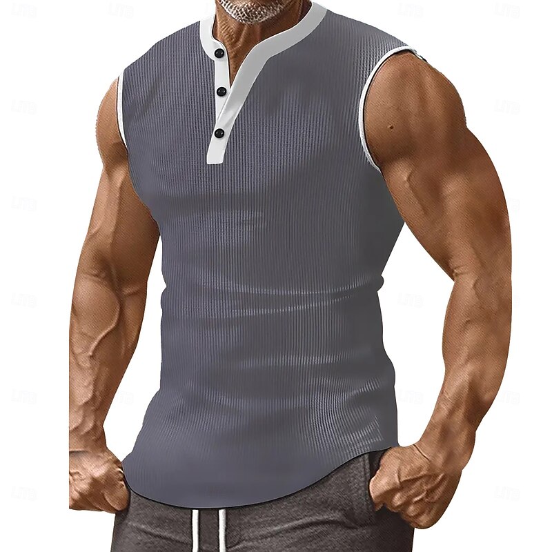 Men's Waffle Tank Top Henley Shirt Vest Top Sleeveless Shirt Sleeveless Henley Summer Plain Fashion Designer Muscle Buttons Outdoor Gym Black White Dark Red Top Tee for Men2
