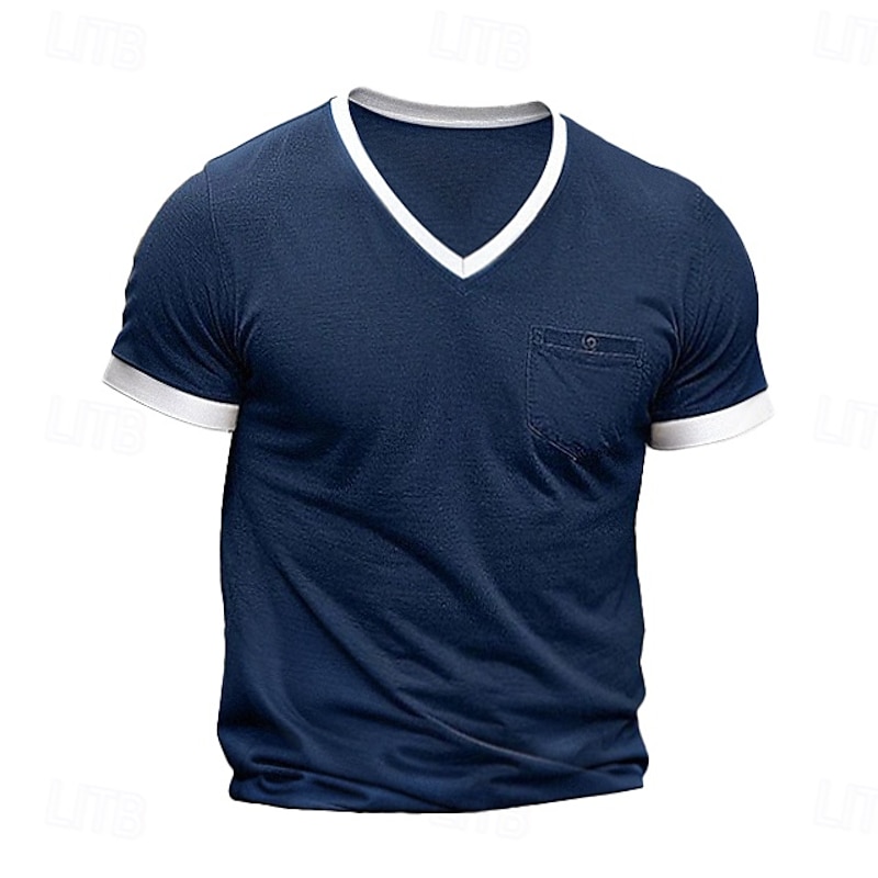 Men's Tee Short Sleeve Shirt Tee Top Short Sleeve V Neck Spring &  Fall Color Block Fashion Designer Sexy Vacation Street Going out Camel Navy Black Top Tee for Men4