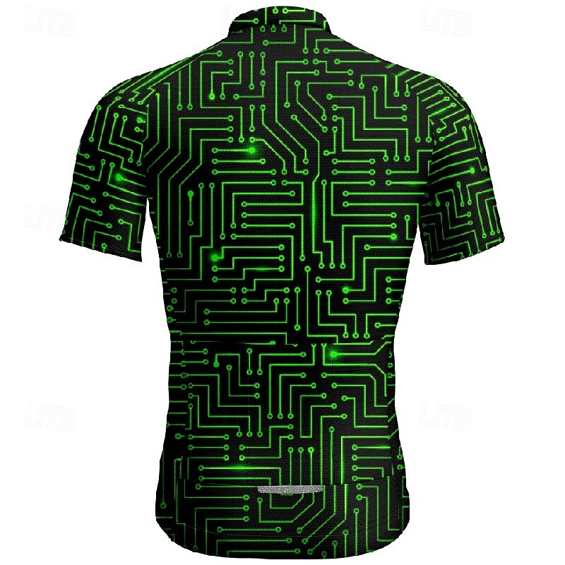 Men's Cycling Jersey Geometric Short Sleeve Bike Tee Tshirt Jersey with 3 Rear Pockets Mountain Bike MTB Quick Dry Anatomic Design Wicking Breathable Sports Black Green Clothing Apparel2