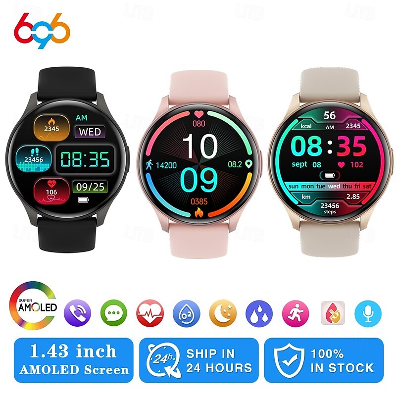 696 ZW60 Smart Watch Fitness Tracker ECG PPG Bluetooth Call Reminder Android iOS IP67 44mm 1.43