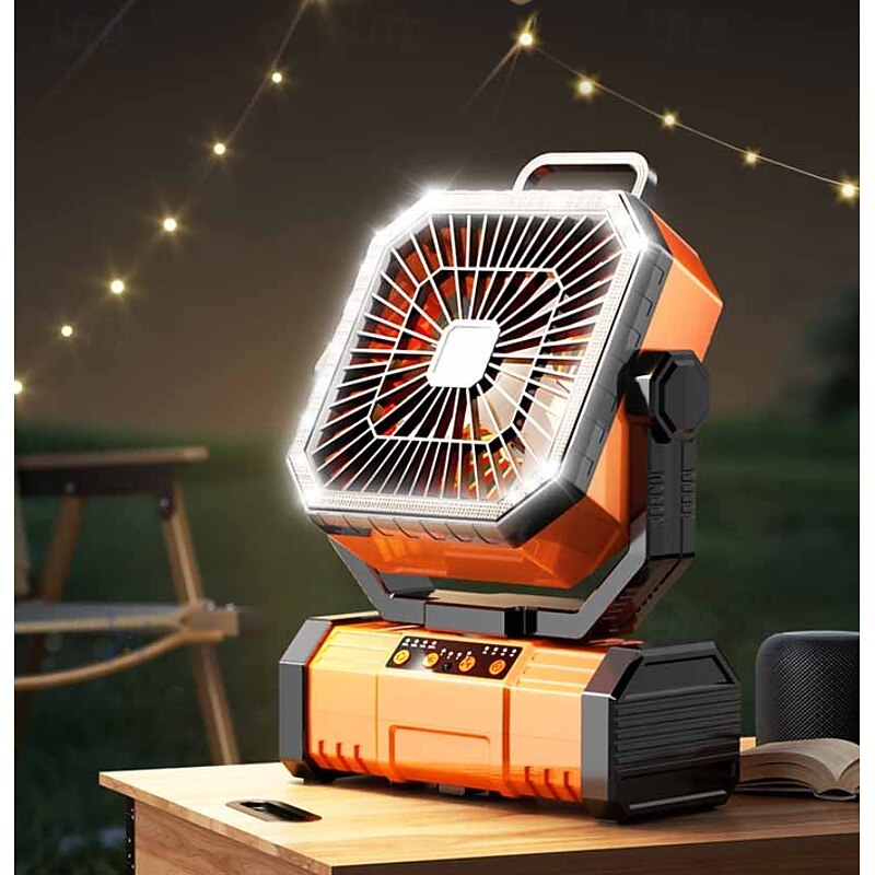 1 Pc Outdoor Camping Light Fan With Four Levels Of Air Adjustment And Three Levels Of Dimming, Automatic Shaking And Air Supply, Desktop Suspension, Dual-Use Remote Control For Emergency Charging