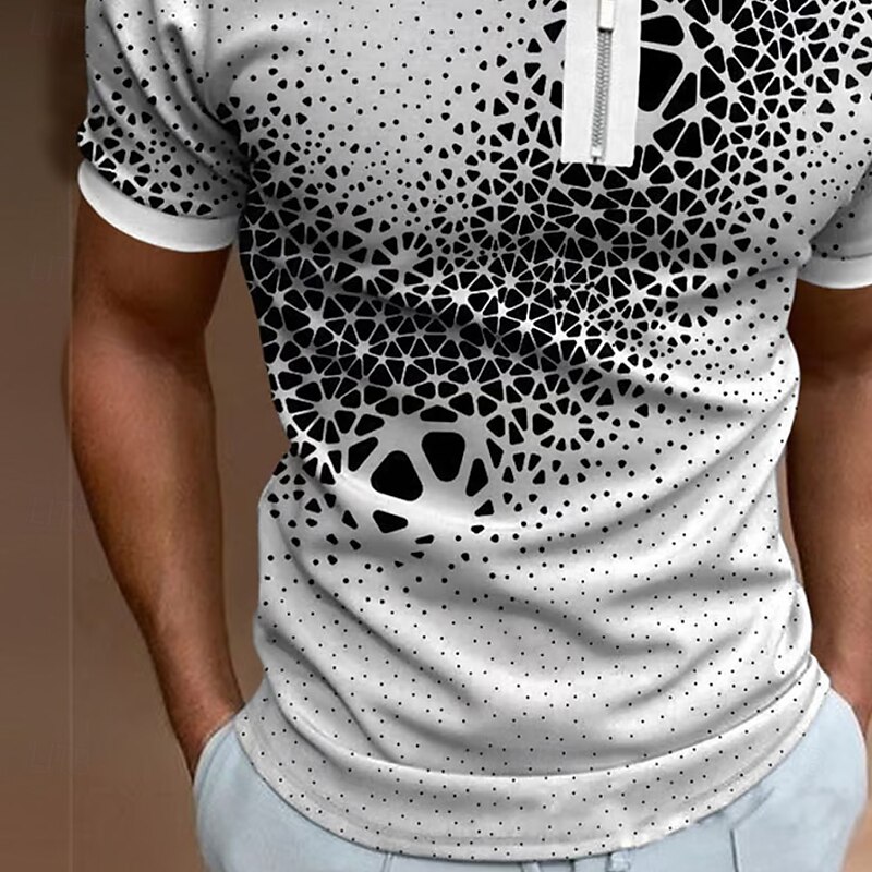Men's Geometic Line Zip Polo Short Sleeve Turndown Casual Daily Outdoor Dailywear Athleisure Zipper Summer Black2