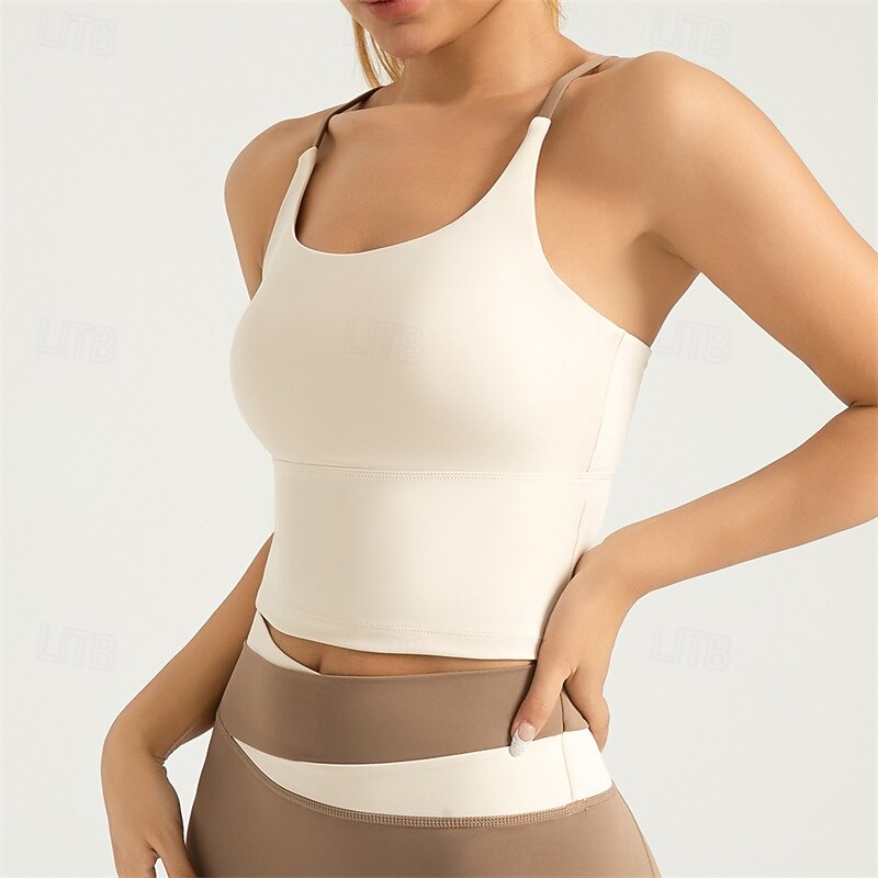 Women's Light Support Sports Bra Running Bra Open Back Cross Back Bra Top Padded Fitness Leisure Sports Running Breathable Lightweight Soft Spandex Black White Pink Solid Colored