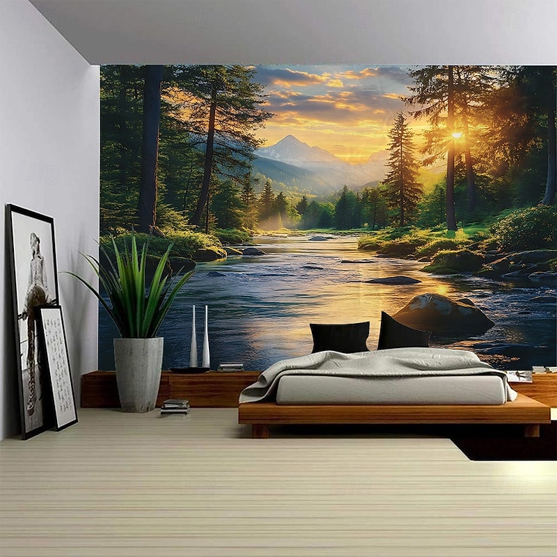 Natural Landscape Hanging Tapestry Mural Art Large-scale Tapestry Mural Decoration Photo Background Blanket Curtain Home Bedroom Living Room Decoration