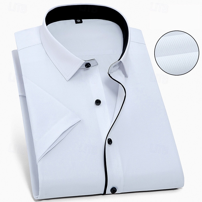 Men's Dress Shirt Non Iron Shirt Plain Wedding Outdoor Black White Blue Sky Blue Short Sleeve Spread Collar Summer Spring Clothing Apparel3