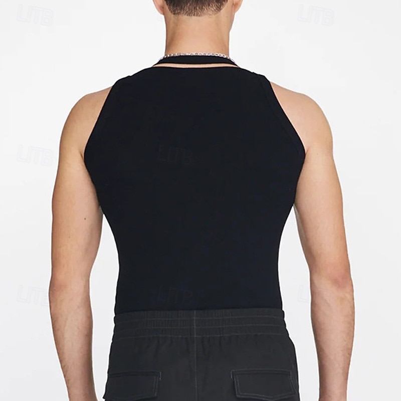 Men's Tank Top Vest Top Undershirt Sleeveless Shirt Sleeveless Crew Neck Summer Plain Fashion Designer Basic Hole Vacation Street Going out Black White Top Tee for Men2