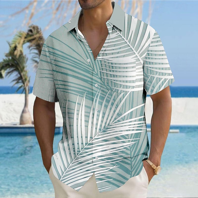 Men's Palm Tree Tropical Plants Shirt Summer Hawaiian Shirt Button Up Shirt Short Sleeve Hawaiian Resort Vacation Holiday Beach Wear Summer Turndown 3D Print Collared Shirts Front One Pocket Blue