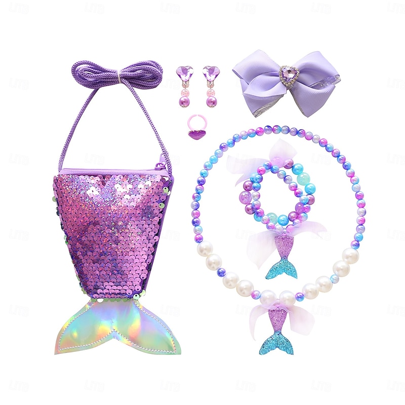 Kids Girls' Mermaid Dress Up Set Necklace Bracelet Jewelry Set Tiara Princess Sweet Party Birthday Unicorn4