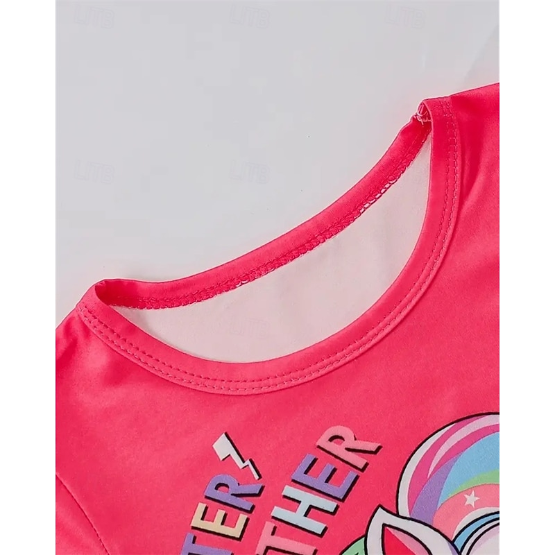 Girls' 3D Unicorn Pajama Sets Tee & Pants Pajama Sets Short Sleeve 3D Print Summer Spring Active Basic Kids 4 years+ Crew Neck Home Daily Regular Fit3