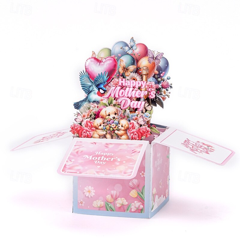 1pc Happy Mother's Day Pop-Up Card With Note Card And Envelope Best Mom Ever 3D Greeting Card Flowers Butterflies Pop Up Box Card Best Gift For Mum Mother Grandmother Stepmother Daughter Woma