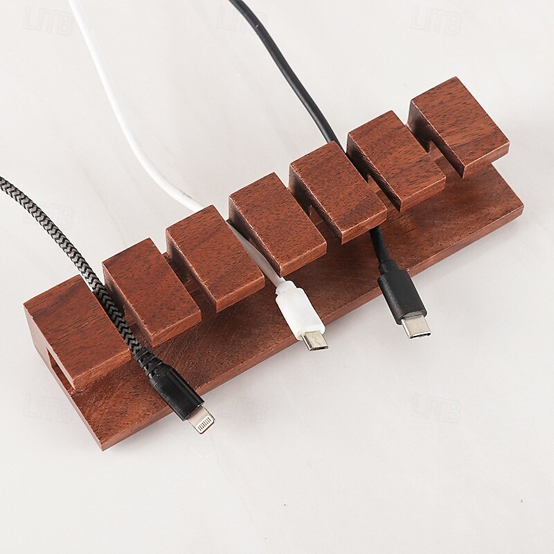 Walnut Wood Cable Organizer, Desk Cord Management Clip, Headphone Wire Holder, Solid Wood Cable Clamp for USB Charging Cables, Power Cords, Office and Home Wire Storage