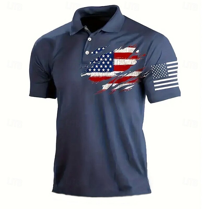 American Independence Day Men's American US Flag Polo Short Sleeve Polo Shirts Collared Shirts Vintage Casual Outdoor Daily Wear Festival Outfit 3D Print Summer Spring Fall Red Dark Blue Gray