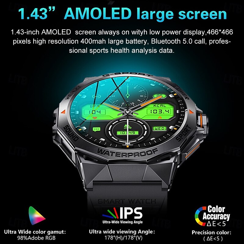 696 K62 Smart Watch 1.43 inch Smartwatch Fitness Running Watch Bluetooth ECG+PPG Pedometer Call Reminder Compatible with Android iOS Women Men Hands-Free Calls Message Reminder IP 67 46mm Watch Case2