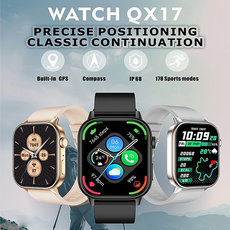 iMosi QX17 Smart Watch 2.01 inch Smartwatch Fitness Running Watch Bluetooth Pedometer Call Reminder Sleep Tracker Compatible with Android iOS Women Men GPS Hands-Free Calls Waterproof IP68 40mm Watch