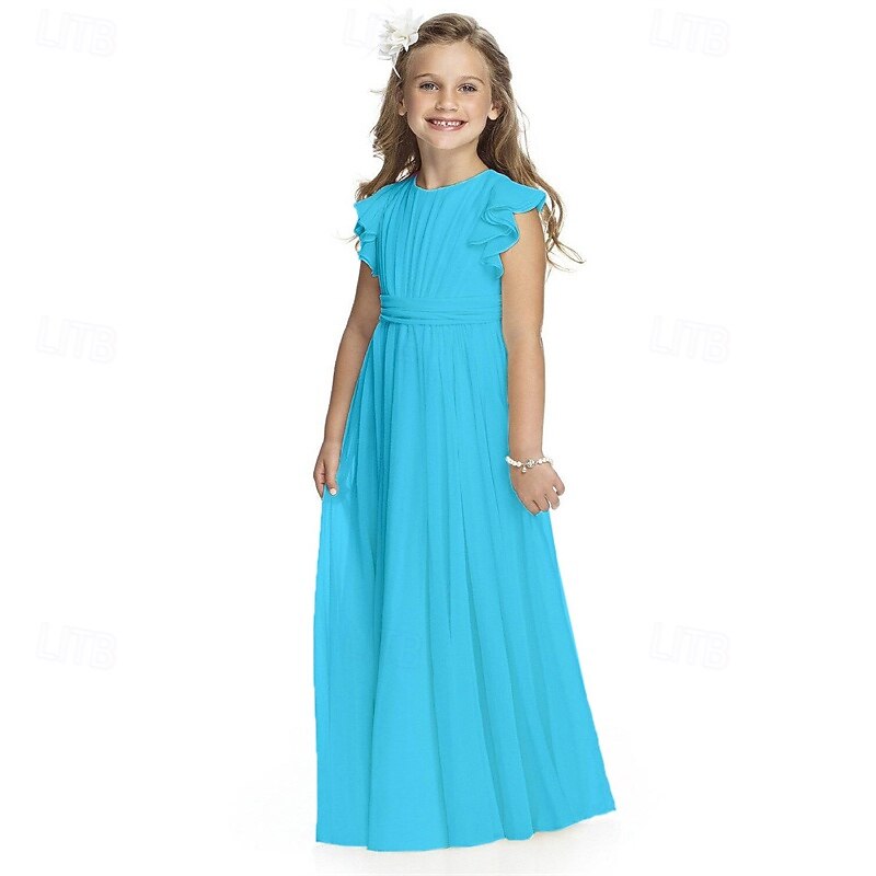 Flower Girl Dress Kid's Girls' Formal Dress Princess Dress Performance Wedding Party Elegant Beautiful Solid Color Sleeveless Crew Neck Wine Red Black 4 years+