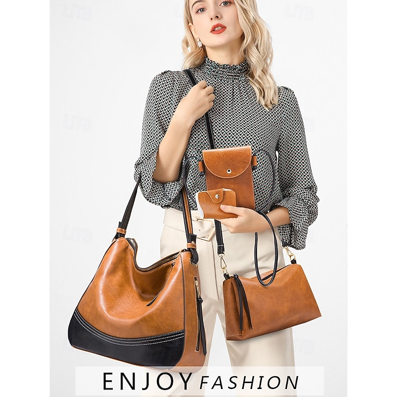 4-Piece Women's Handbag Set – Faux Leather Shoulder Bag, Crossbody Purse, Wallet & Clutch, Elegant Casual Tote for Work, Travel & Daily Use2