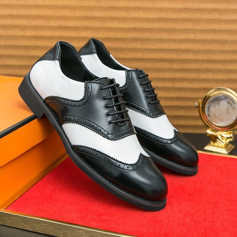 Men's Two-Tone Wingtip Oxford Brogue Shoes in White and Brown, Gatsby-Inspired Vintage Leather Spectator Dress Shoes for 1920s Party, Wedding, and Formal Jazz Events4