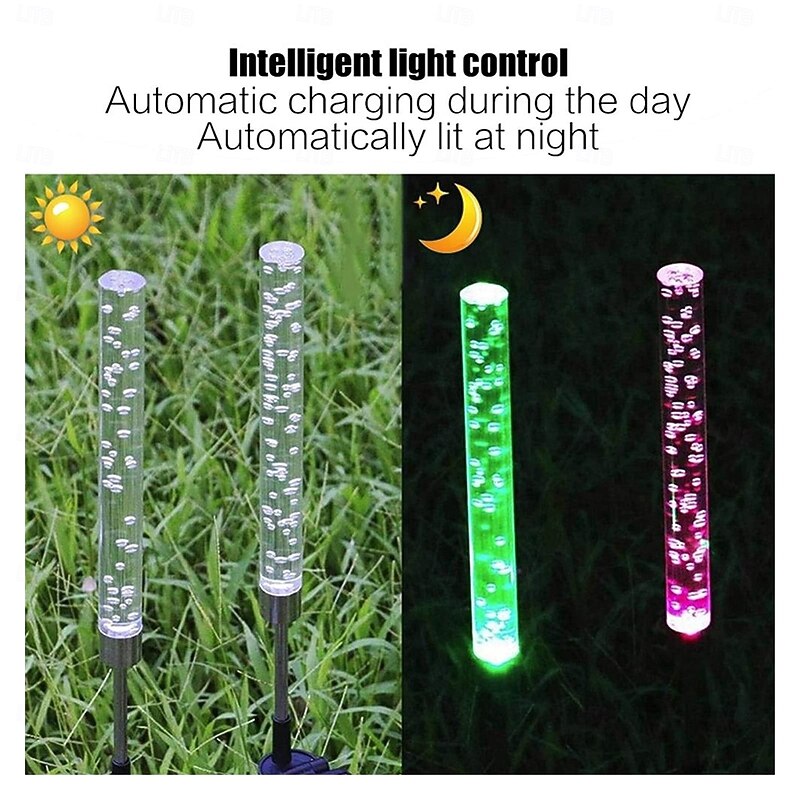 Solar Light Outdoor Pathway Lights Patio Lights, 2 Pack Solar Tube Lights Solar Acrylic Bubble Light Waterproof RGB Color Changing Solar Stake Light3