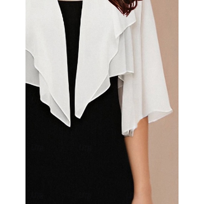 Women's Flowy Tops Chiffon Tops Solid Color Elegant 3/4 Length Sleeve Asymmetrical Crop Tops Wedding Guest White Summer Spring Fall3