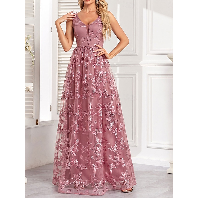 A-Line Quinceanera Dresses Elegant Dress Wedding Wedding Guest Floor Length Sleeveless V Neck Tulle Backless with Pleats3