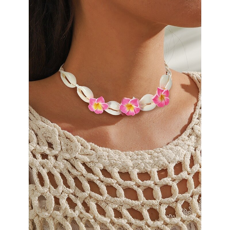 Handmade Cowrie Shell Necklace with Plumeria Flowers – Boho Hawaiian Beach Jewelry for Women, Adjustable Summer Surfer Choker, Tropical Vacation & Festival Accessory4