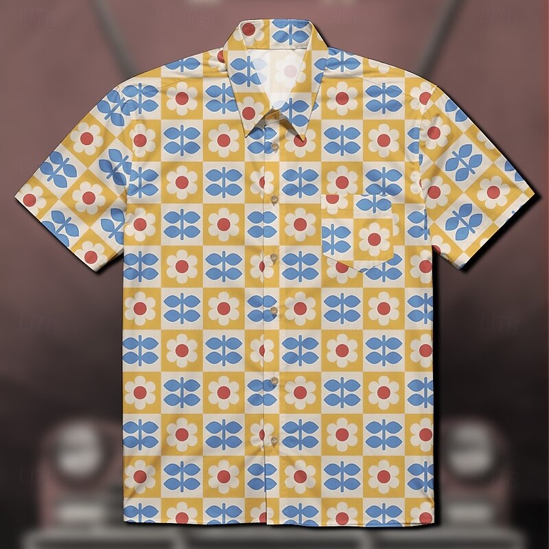 Retro Vintage 1970s Shirt Aloha Shirt Hippie Disco Floral Geometic Fancy Dress Men's Masquerade Vacation Party Pride Parade Adults' Shirt4