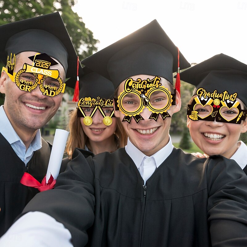 8pcs Set 2025 Graduation Photo Paper Glasses Decorations, Fun Photo Props for Graduation Party and School Event Decorations4