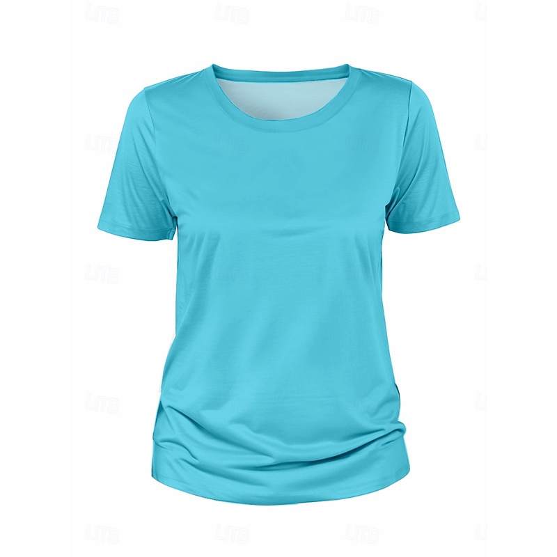 Women's T Shirt Solid Color Plain Stylish Casual Short Sleeve Crew Neck Regular Tops Daily Print Black White Wine Navy Blue Sky Blue Summer Spring3