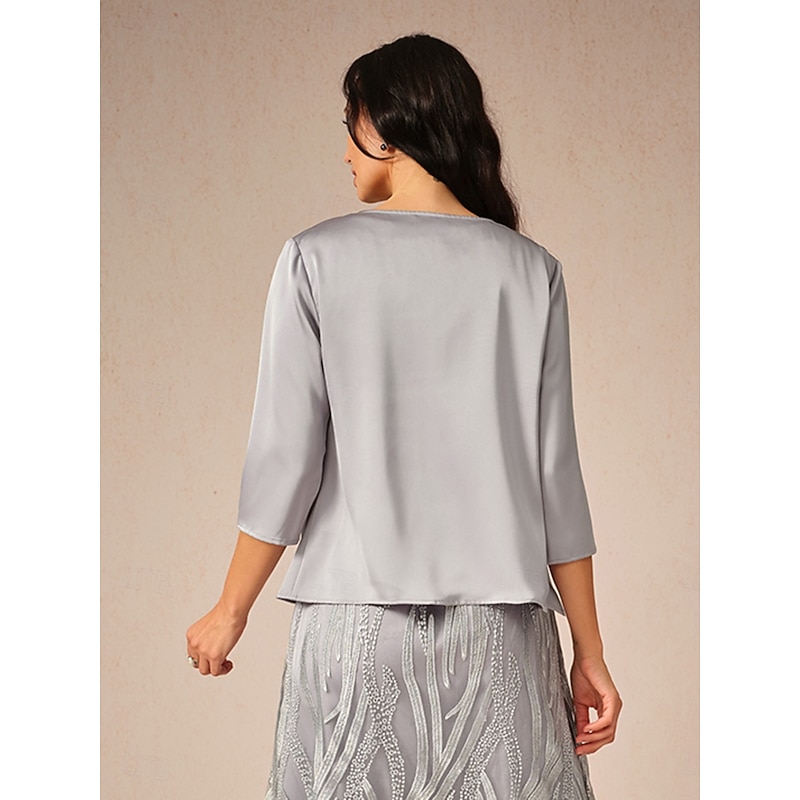 Women's Dressy Tops Solid Color Elegant 3/4 Length Sleeve Crew Neck Crop Tops Gray Summer Spring Fall3