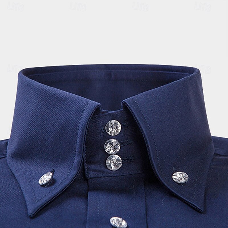 Men's Dress Shirt Non Iron Shirt Wrinkle Resistant Plain Wedding Outdoor Navy Blue Long Sleeve Point Summer Spring Clothing Apparel2