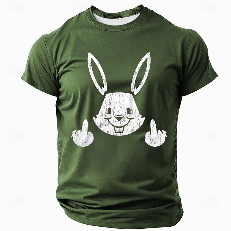 Men's Sarcastic Middle Finger Rabbit Graphic T-Shirt, Funny Short Sleeve Tee for Edgy Humor & Lifestyle2