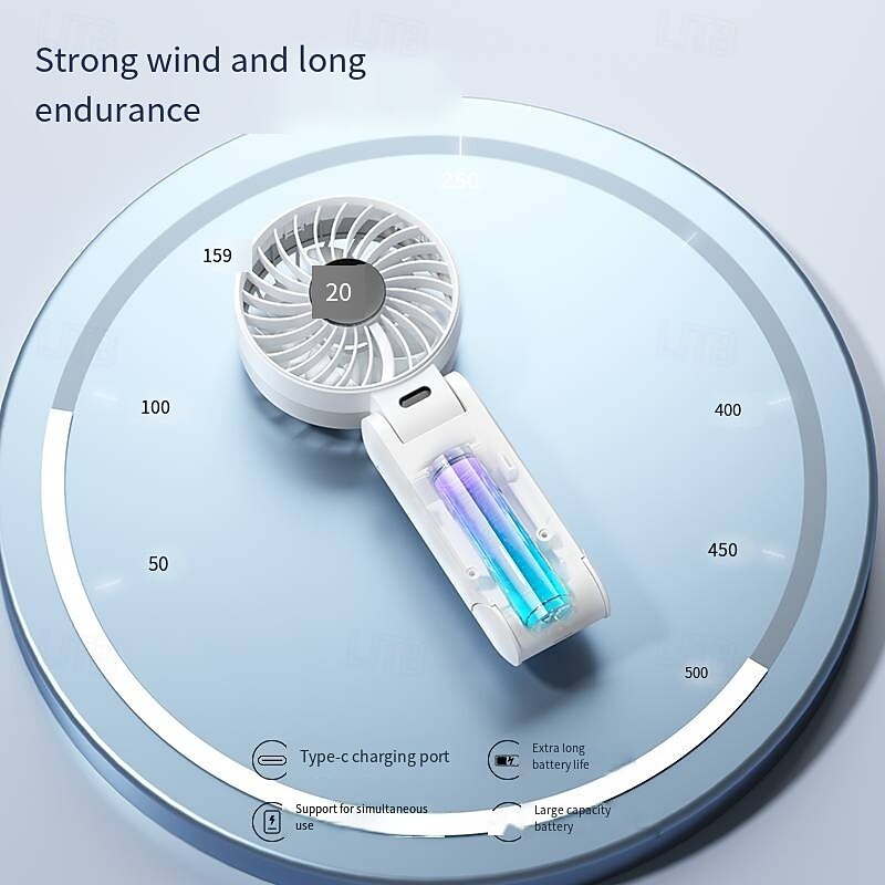 Foldable Handheld & Desktop Fan – 100-Speed Digital Display, 180° Adjustable, USB-C Rechargeable4