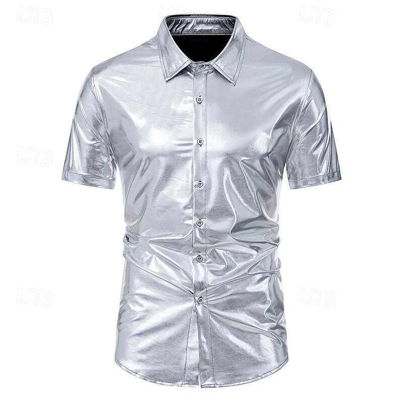 Disco 1980s Shiny Metallic Shirt Disco Fancy Dress Men's Carnival Costume Masquerade Event / Party Bachelorette Party Pride Parade Adults' Shirt4