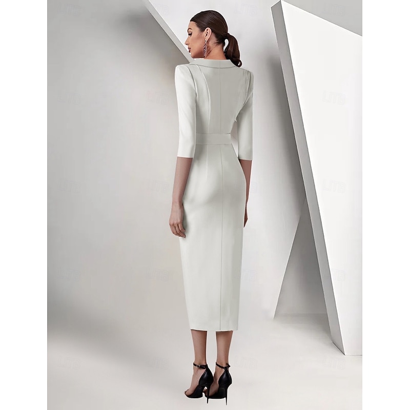 Tuxedo Dress Mermaid / Trumpet Mermaid Wedding Guest Stretch Crepe Elegant 3/4 Sleeve Pleated Ankle Length Shawl Lapel2