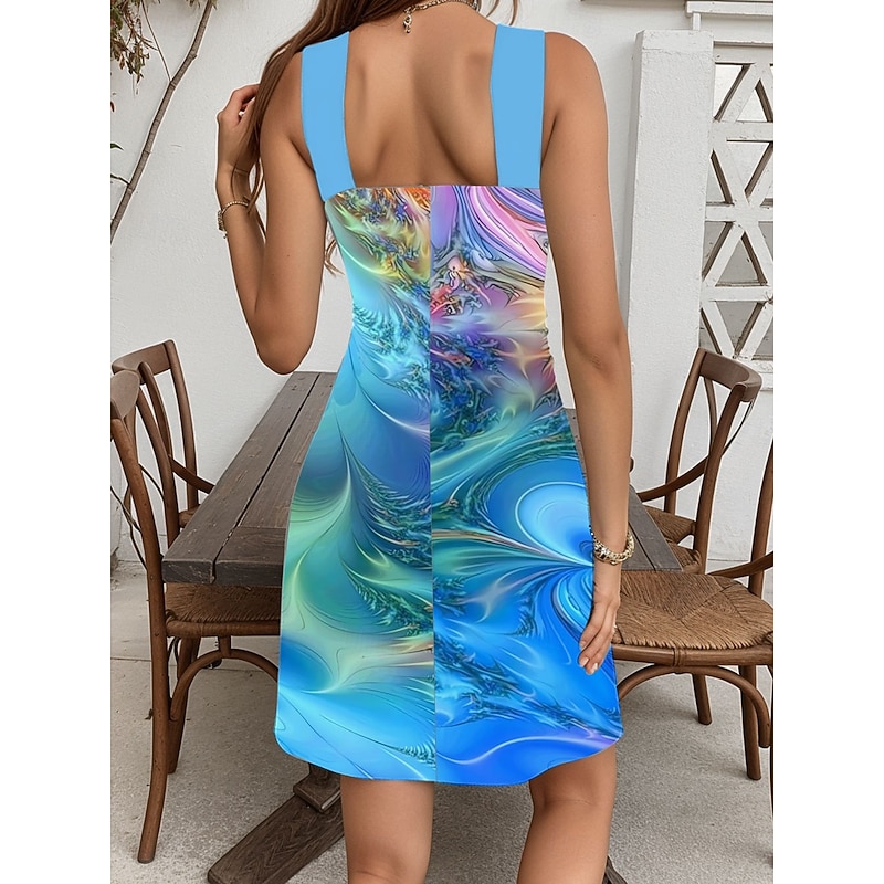 Women's Mini Dress Sundress A Line Dress Vacation Casual Going out Regular Fit Ombre Graphic Sleeveless V Neck Blue Khaki Summer4