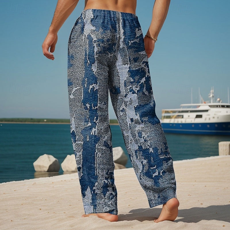 Men's Tie Dye Print Trousers Baggy Pants Casual Pants Mid Waist Vintage Retro Outdoor Vacation Holiday Drawstring Elastic Waist Wide Leg Summer Spring 3D Print Blue Brown Gray2