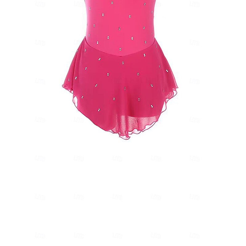 Figure Skating Dress Women's Girls' Ice Skating Dress Rose Red Patchwork Open Back Mesh Spandex Stretchy Training Practice Professional Skating Wear Thermal Warm Crystal / Rhinestone Long Sleeve Ice4