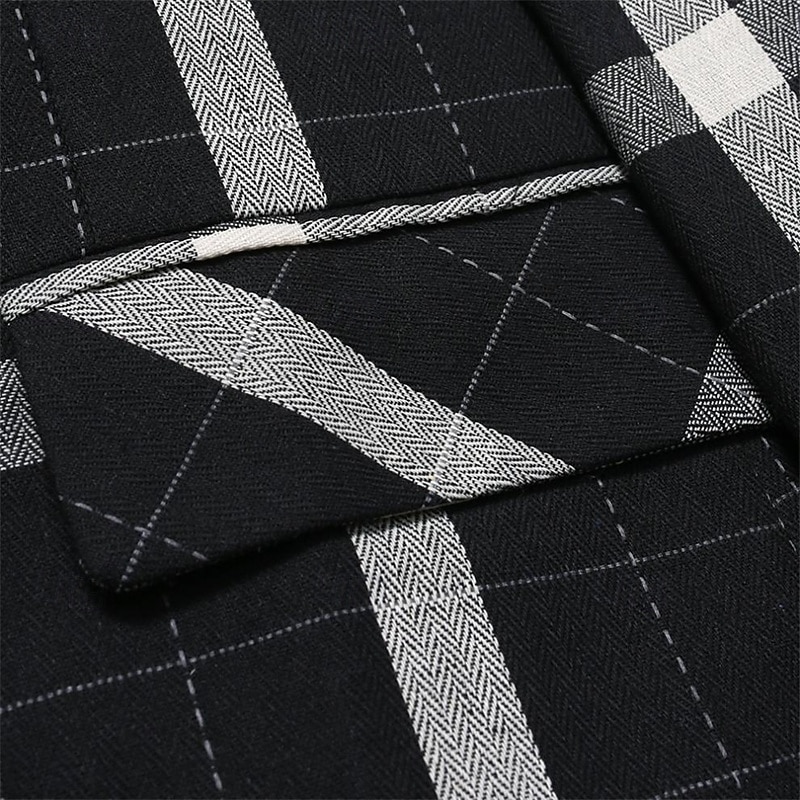 Men's Graduation Blazer Business Cocktail Party Wedding Party Fashion Casual Spring Autumn / Fall Polyester Plaid Pocket Buttons Comfortable Single Breasted Blazer Black Brown Coffee Gray4