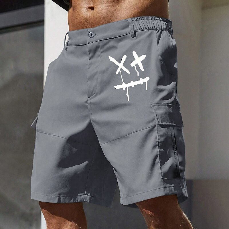 Men's Cargo Shorts Work Shorts Elastic Waist Multi Pocket Funny Smile Face Knee Length Sports Outdoor Casual Camping & Hiking Classic Shorts Black Army Green Micro-elastic4