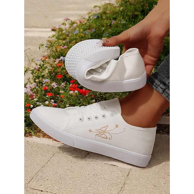 Women's White Flexible Canvas Sneakers – Lightweight Foldable Lace-Up Shoes for Travel, walking and Casual wear2