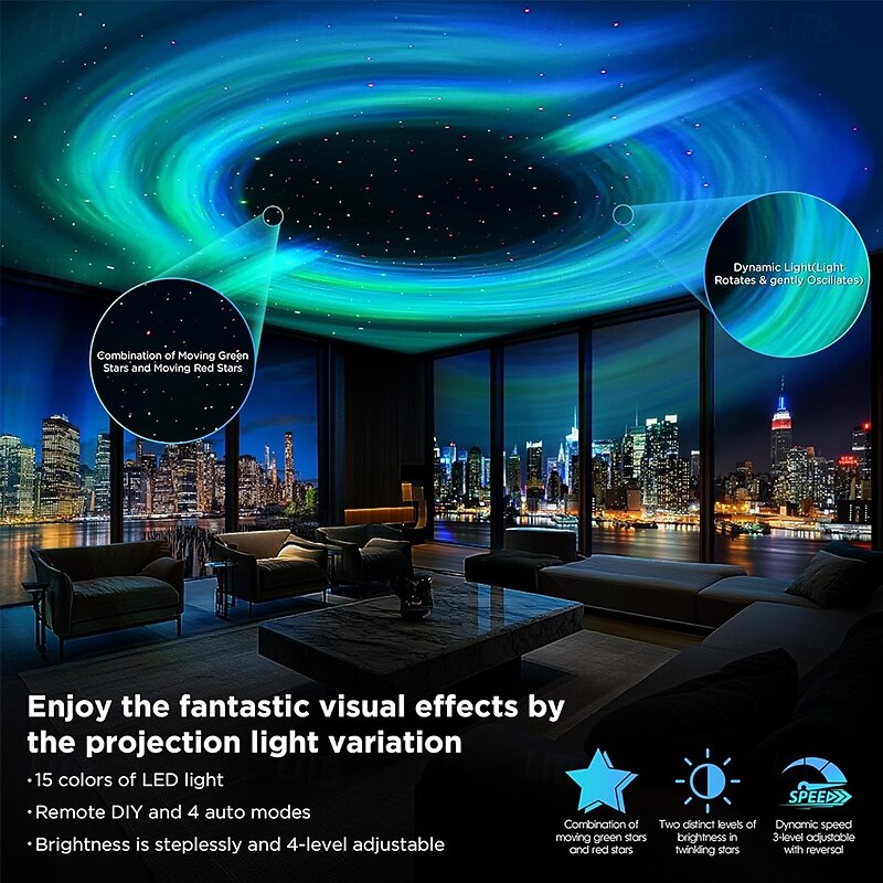 Galaxy Projector Star Projector with Interstellar Black Hole and Moving Green and Red Stars for Room Decor Party Gifts LED Night Light for Bedroom4