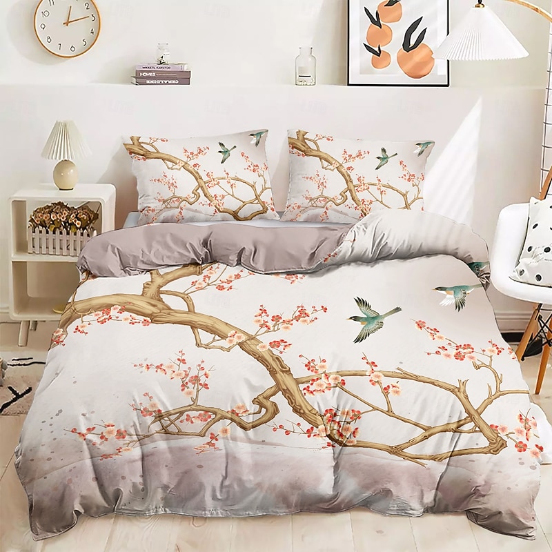Spring Humming Bird Duvet Cover Set 100% Cotton Soft and Breathable Bedding Featuring Prints Lightweight and Durable Quilt Cover Comfortable for All Seasons Easy to Care4